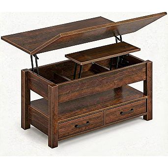 Split Lift-Top Coffee Table, Converts to Dining Table with 180° Swivel Top