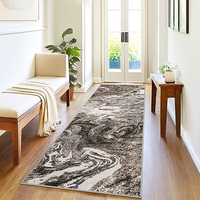 Modern Abstract Washable Area Rug with Rubber Backing for Living Room Office