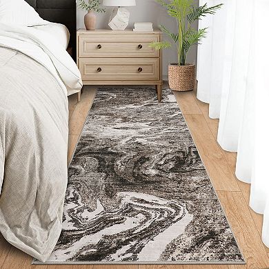 Modern Abstract Washable Area Rug with Rubber Backing for Living Room Office