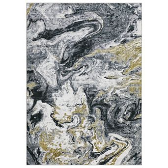 Modern Abstract Washable Area Rug with Rubber Backing for Living Room Office