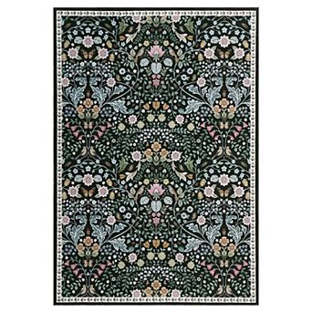 Machine Washable Boho Area Rug - Vintage Floral Non-Slip, mark Resistant, Low Pile Carpet