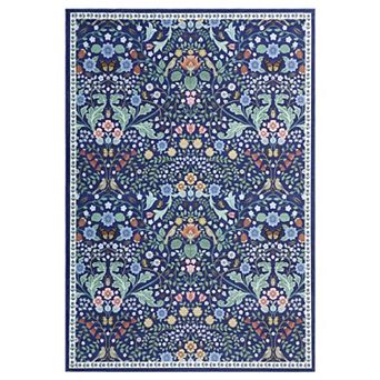 Machine Washable Boho Area Rug - Vintage Floral Non-Slip, mark Resistant, Low Pile Carpet