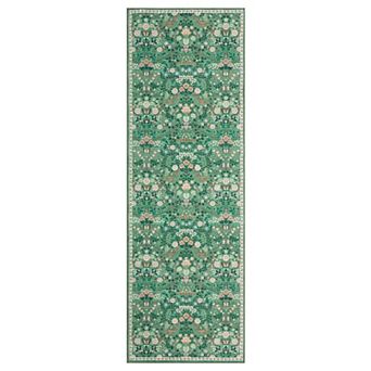 Machine Washable Boho Area Rug - Vintage Floral Non-Slip, mark Resistant, Low Pile Carpet