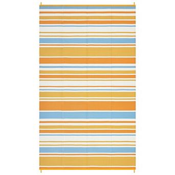 Waterproof Horizontal Striped Pattern Outdoor Rug Tear Resistant UV Stabilized Reversible Carpet