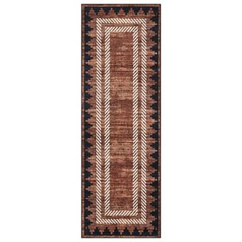 Distressed Geometric Pattern Machine Washable Area Rug Wear-Resistant Low-Pile Carpet for Bedroom