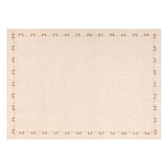 Bow Border Vintage Textured Machine Washable Area Rug Low-Pile Wear-Resistant Carpet for Bedroom