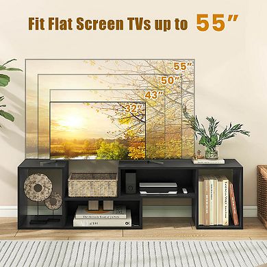 Costway 2 PCS Adjustable TV Stands with Storage Cubes for TVs up to 55 Inches Cabinets