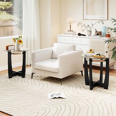Costway 24" Round Side Table Glass End Table with Tempered Glass Top Cross