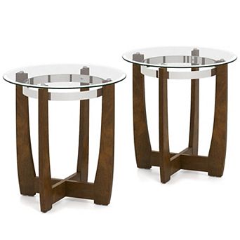 Costway 24" Round Side Table Glass End Table with Tempered Glass Top Cross