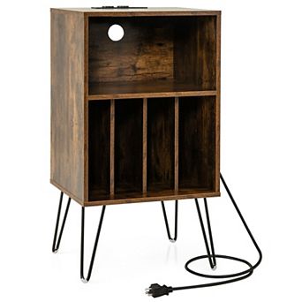 Costway 3 tier Record Player Stand with Charging Station Shelf & 4 Dividers for Bedroom