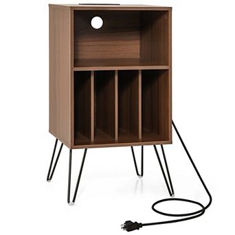 Costway 3 tier Record Player Stand with Charging Station Shelf & 4 Dividers for Bedroom