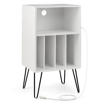 Costway 3 tier Record Player Stand with Charging Station Shelf & 4 Dividers for Bedroom