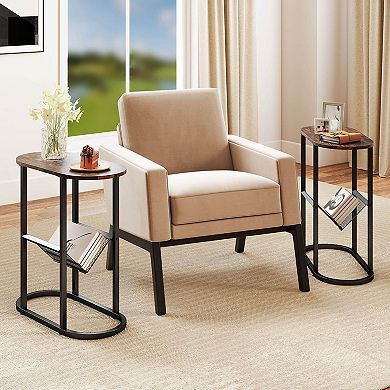 Costway 2 PCS End Table with Faux Marble Tabletop & Magazine Holder Heavy-duty Metal Frame