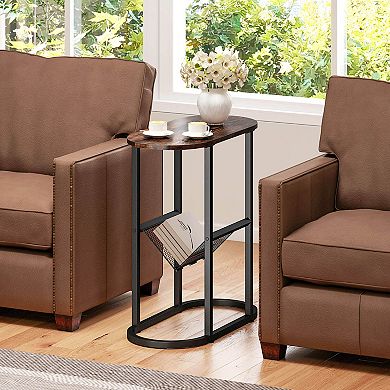 Costway 2 PCS End Table with Faux Marble Tabletop & Magazine Holder Heavy-duty Metal Frame