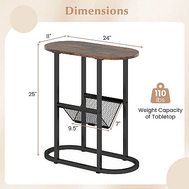Costway 2 PCS End Table with Faux Marble Tabletop & Magazine Holder Heavy-duty Metal Frame