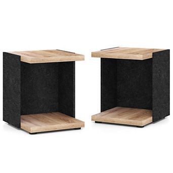 Costway 2 tier Sofa Side Table with Open Storage Shelf Compact Nightstand for Living Room