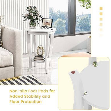 Costway 2-Tier End Table 18'' Round Compact Sofa Side Nightstand with Storage Shelf