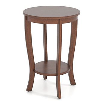 Costway 2 tier End Table 18'' Round Compact Sofa Side Nightstand with Storage Shelf
