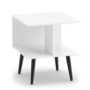 Costway End Table, 2 tier Modern Bedside Table with 2 Compartments & Raised Metal Legs