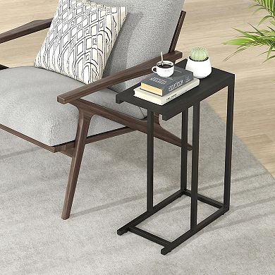 Costway C-shaped Side Table Industrial Sofa Table with Heavy-duty Metal Frame