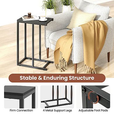 Costway C-shaped Side Table Industrial Sofa Table with Heavy-duty Metal Frame