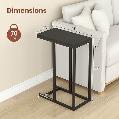 Costway C-shaped Side Table Industrial Sofa Table with Heavy-duty Metal Frame