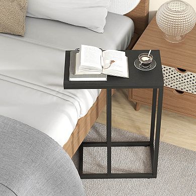 Costway C-shaped Side Table Industrial Sofa Table with Heavy-duty Metal Frame
