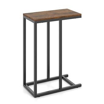 Costway C-shaped Side Table Industrial Sofa Table with Heavy-duty Metal Frame