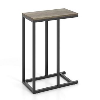 Costway C-shaped Side Table Industrial Sofa Table with Heavy-duty Metal Frame
