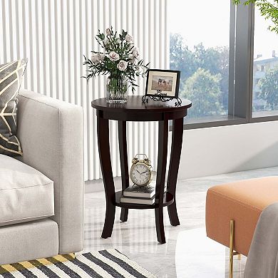 Costway 2 PCS 2-Tier End Table 18'' Round Compact Sofa Side Nightstand with Storage Shelf