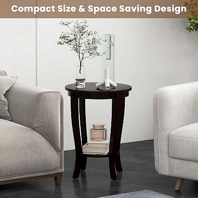 Costway 2 PCS 2-Tier End Table 18'' Round Compact Sofa Side Nightstand with Storage Shelf