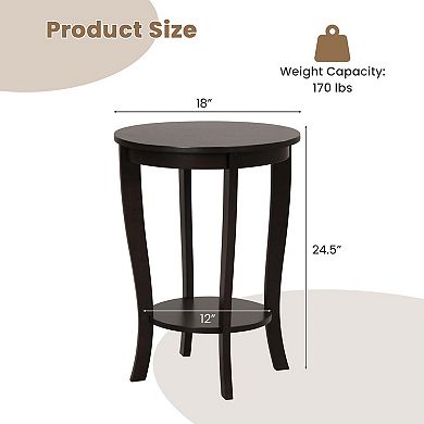 Costway 2 PCS 2-Tier End Table 18'' Round Compact Sofa Side Nightstand with Storage Shelf