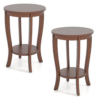 Costway 2 pc 2 tier End Table 18'' Round Compact Sofa Side Nightstand with Storage Shelf