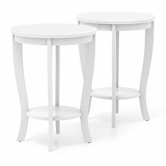 Costway 2 pc 2 tier End Table 18'' Round Compact Sofa Side Nightstand with Storage Shelf