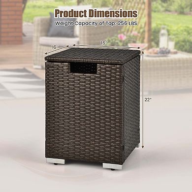 Costway 16" Rattan Propane Tank Cover Hideaway Side Table 20 lbs Propane Gas Holder