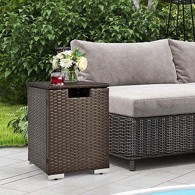 Costway 16" Rattan Propane Tank Cover Hideaway Side Table 20 lbs Propane Gas Holder