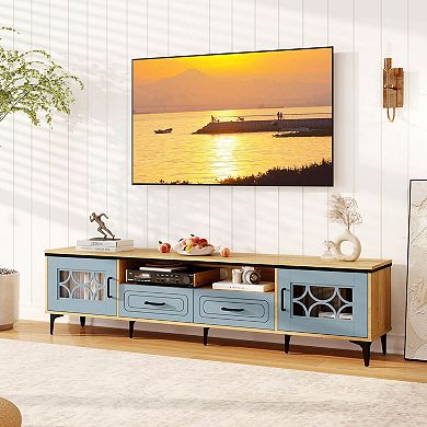 Costway 71" TV Stand for TVs up to 80" with Open Compartment Side Cabinets & Drawers