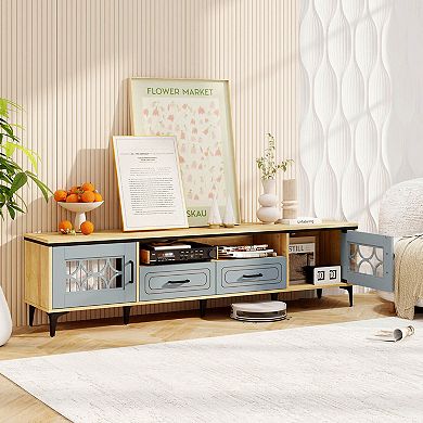 Costway 71" TV Stand for TVs up to 80" with Open Compartment Side Cabinets & Drawers
