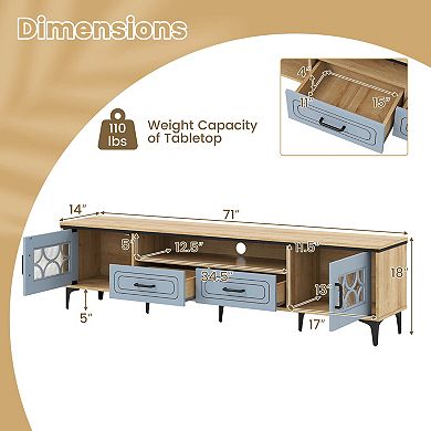 Costway 71" TV Stand for TVs up to 80" with Open Compartment Side Cabinets & Drawers