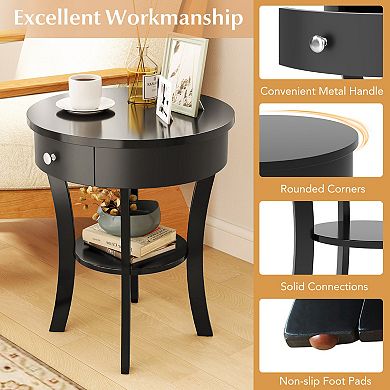 Costway 2 PCS 2-tier Side End Sofa Table Round Nightstand Bedroom Living Room