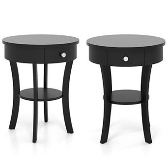 Costway 2 pc 2 tier Side End Sofa Table Round Nightstand Bedroom Living Room