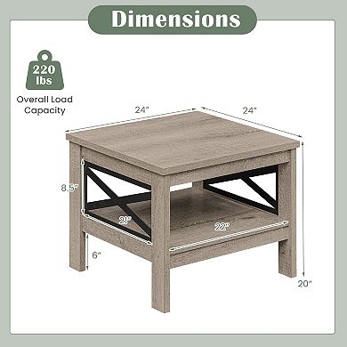 Costway 2-Tier End Table with Storage Shelf & X-Frame, 24” Farmhouse Nightstand for Bedroom