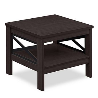Costway 2 tier End Table with Storage Shelf & X-Frame, 24” Farmhouse Nightstand for Bedroom