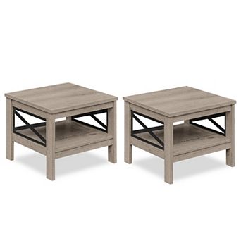 Costway 2 tier End Table with Storage Shelf & X-Frame, 24” Farmhouse Nightstand for Bedroom