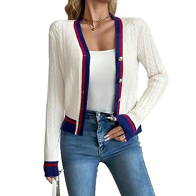 Womens Casual Cardigan Knit v Neck Long Sleeve Open Button Front Cardigan Spring Fall Clothing