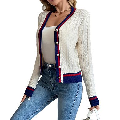 Womens Casual Cardigan Knit v Neck Long Sleeve Open Button Front Cardigan Spring Fall Clothing