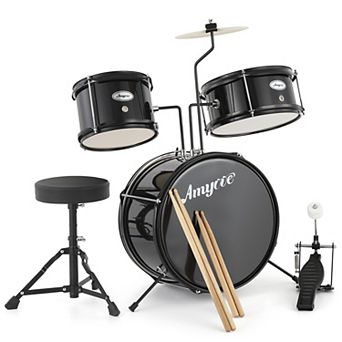 Complete 3 pc Junior Acoustic Drum Set Ideal Kids Drum Kit for Beginners with Bass Drum, Snare