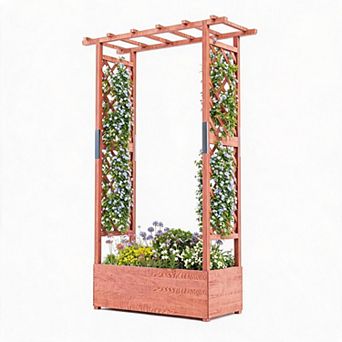 43x17x72 Inch Wooden Planter Box with Trellis and Hanging Roof