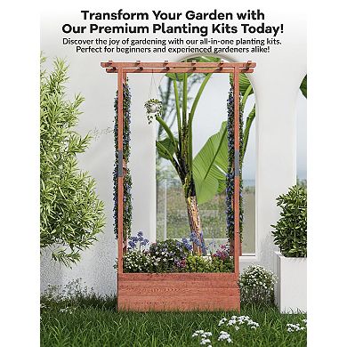 43x17x72 Inch Wooden Planter Box with Trellis and Hanging Roof