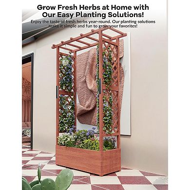 43x17x72 Inch Wooden Planter Box with Trellis and Hanging Roof